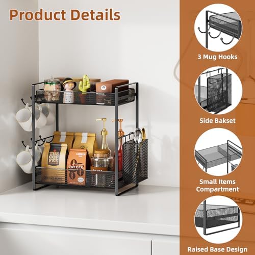 Metal 2 Tier Coffee Bar Station Countertop Organizer with Mug Holder