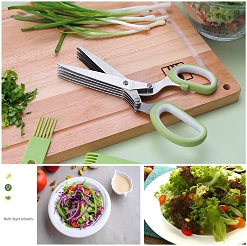 Herb Scissors Set,Multipurpose 5 Blade Kitchen Herb Cutter with Safety