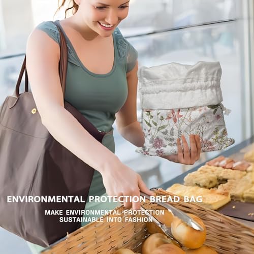 UTELKA Flroal Reusable Linen Bread Bag, Homemade Bread Bag
