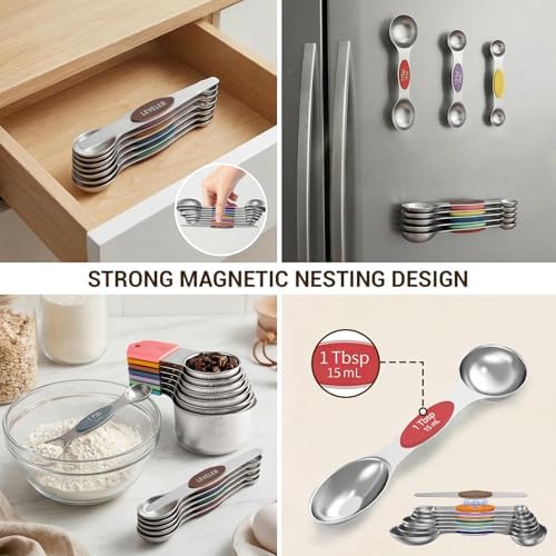 16PCS 304 Magnetic Measuring Cups and Spoons Set with Leveler