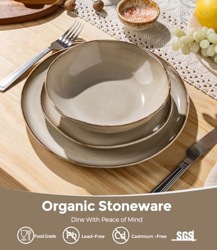 GBHOME Stoneware Dinnerware Sets for 8,24 Piece Rustic Plates and Bowls Set