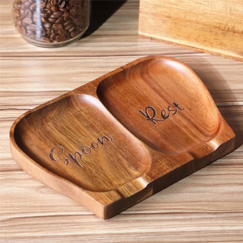 Large Acacia Wood Spoon Rest, Double Wooden Spoon Holder With Non Slip