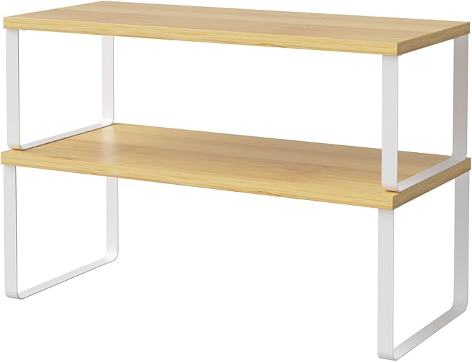 NEX Bamboo Cabinet Organizer Shelf, Spice Rack, Stackable Kitchen Shelves by NEX