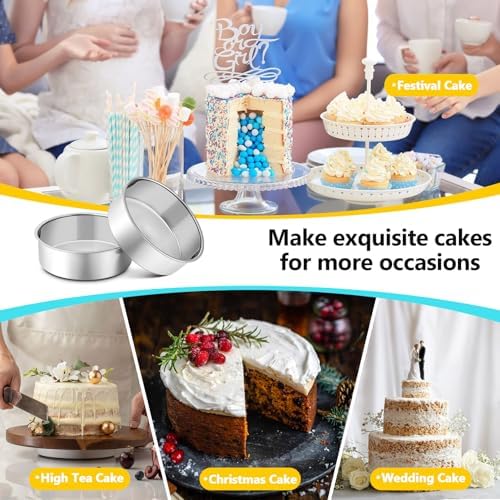 P&P CHEF 6 Inch Cake Pan Set, Round Baking Cake Pans, Silver & 2 Pcs
