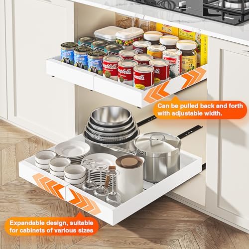 1 Pack Expandable Pull Out Cabinet Organizer,21" Deep,White