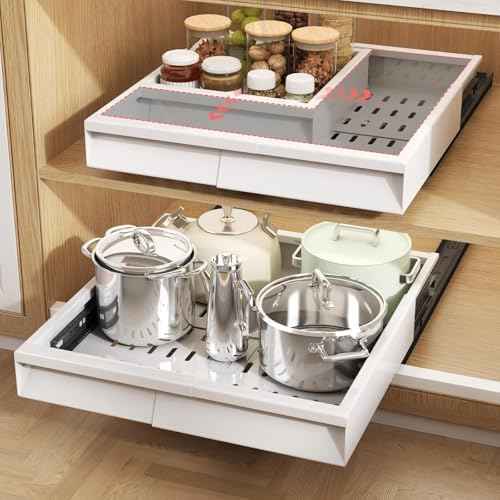 Seinloes Pull Out Cabinet Organizer, 4-Side Expandable to Fit Most