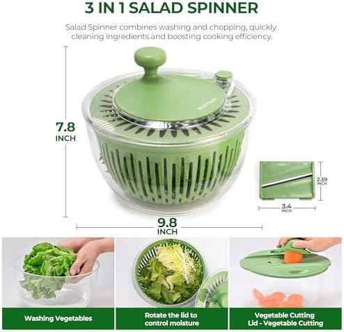 SUSTEAS Salad Spinner Large, Lettuce Spinner with 5 Blade Slicer, 5Qt