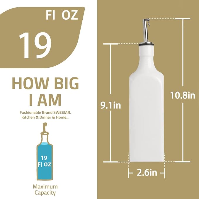 Sweejar 19 Fl Oz Ceramic Olive Oil Dispenser Bottle - Image 6