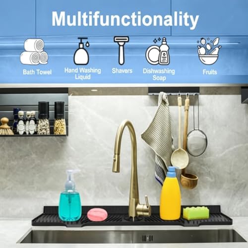 33 Inch Silicone Splash Guard Mat for Faucet, Narrow Edge Water