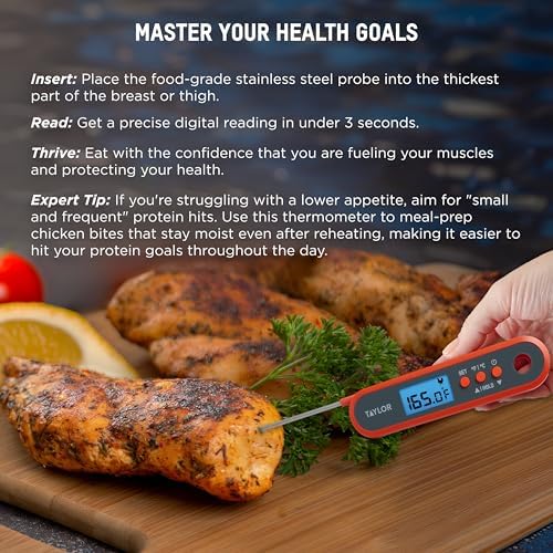 Taylor Digital Programmable Folding Stem Meat Thermometer, Orange