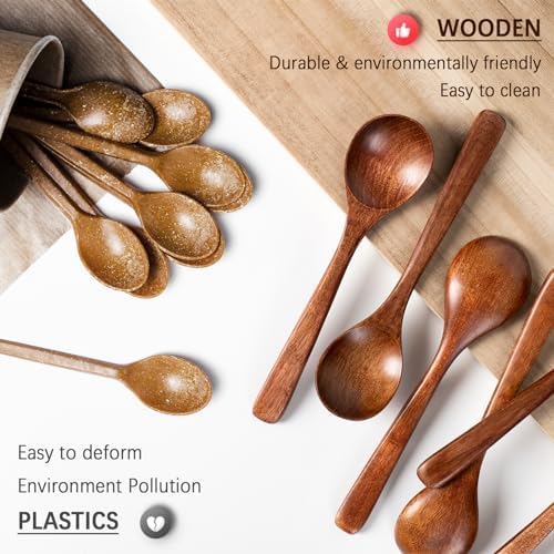 Small Wooden Spoons for Eating, 7 PCS, 7 Inch Small Soup Spoons