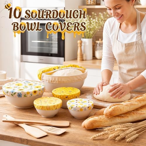 Mindsoft Reusable Bowl Covers, 10 Pcs, Yellow Honeycomb