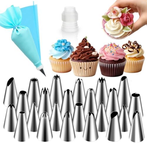 Hendiy Piping Tips, 26 Pieces Stainless Steel Frosting Piping Kit