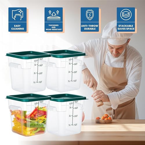BIEAMA 4 Pack 4 Qt Square Food Storage Containers with Lids, NSF