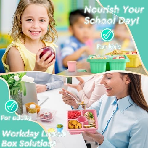 QQKO 4-Pack Divided Bento Snack Boxes with Sauce Cups