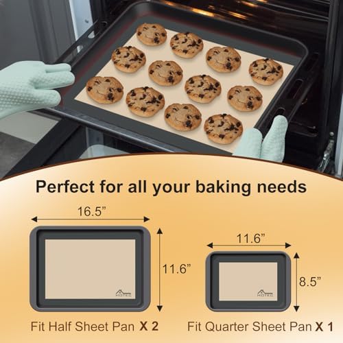 HOTEC Silicone Baking Mats, 3 Pack, 2 Half Sheet + 1 Quarter Sheet