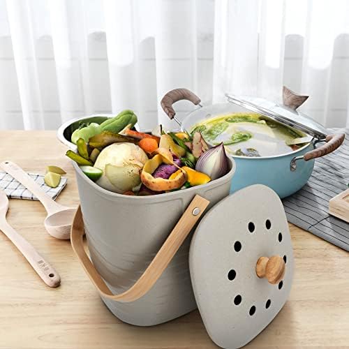 Reotemp Bamboo Fiber Kitchen Compost Bin, Grey
