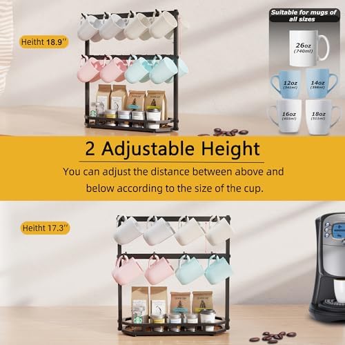 Coffee Mug Holder with Movable Hooks,16 Capacity Coffee Cup Holder for
