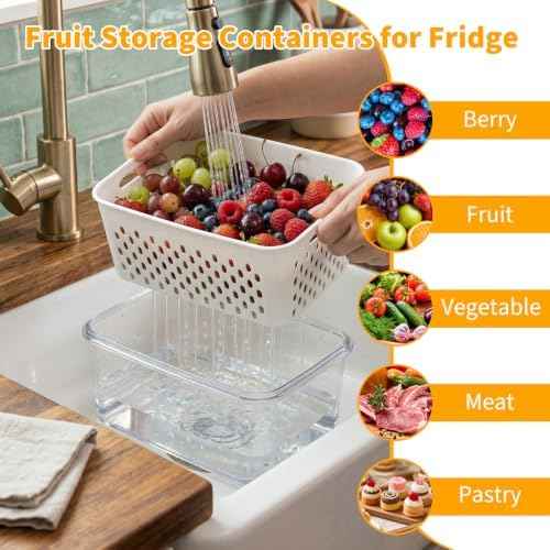 Berry Keeper Fruit Storage Containers for Fridge with Colander