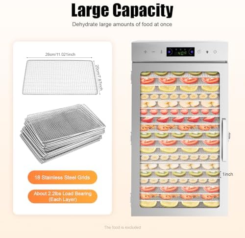 Food Dehydrator Machine, 18 Stainless Steel Trays, 800W