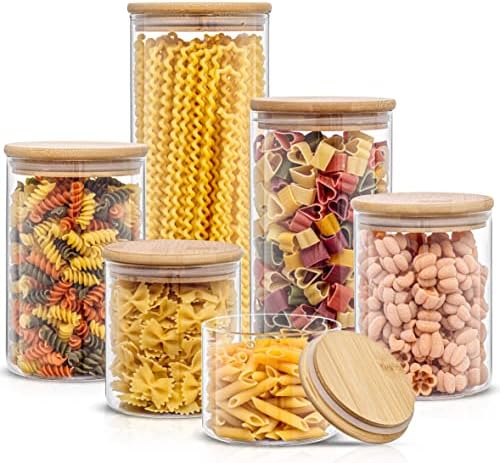 JoyJolt Borosilicate Glass Jars With Bamboo Lids. 6 Pc Set of Air