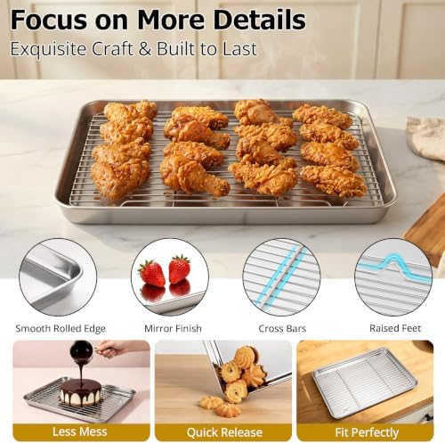 Onader 9x13IN Stainless Steel Quarter Cookie Sheet Pan with Wire Rack