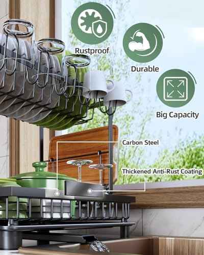 2-Tier Dish Drying Rack for Kitchen Counter, Black