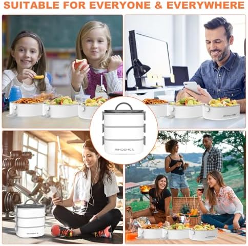 RIKDOKEN Lunch Box, Stackable 3 Layers Containers, Portable 94OZ Large