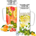 Set of 2 Glass Pitcher with Lid, 1800 ml Leak Proof,Glass Water Jugs