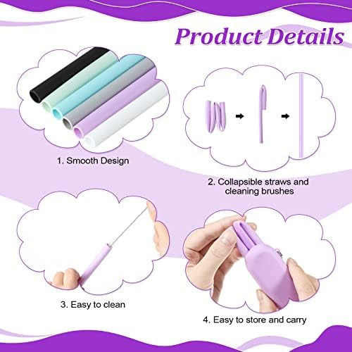 12 Set Reusable Collapsible Straws with Case Silicone Travel Foldable