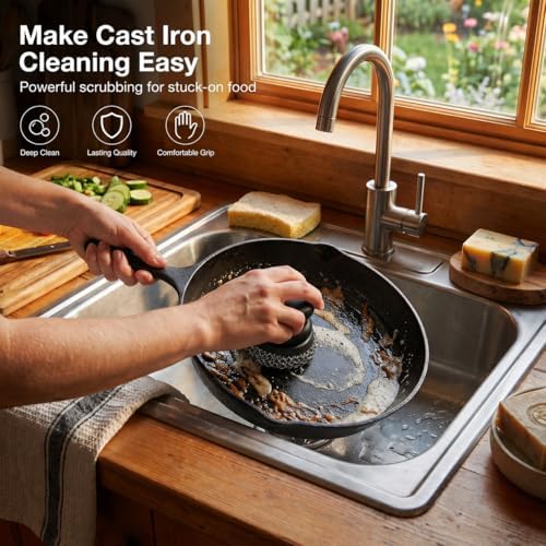 Cast Iron Scrubber and Scraper, Chain Mail Scrubber Cast Iron for Cleaning Dishes, Stock Pots, Pans, Griddles, Grills, Dish Scouring Pads