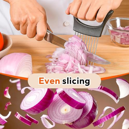 Onion Slicer, Stainless Steel Onion Holder for Slicing with Protective