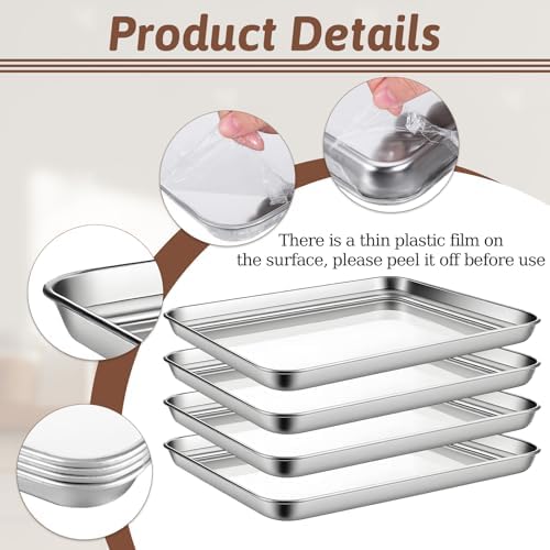 4 Pack Quarter Sheet Pan, Oven Tray, Stainless Steel Baking Sheet Pan
