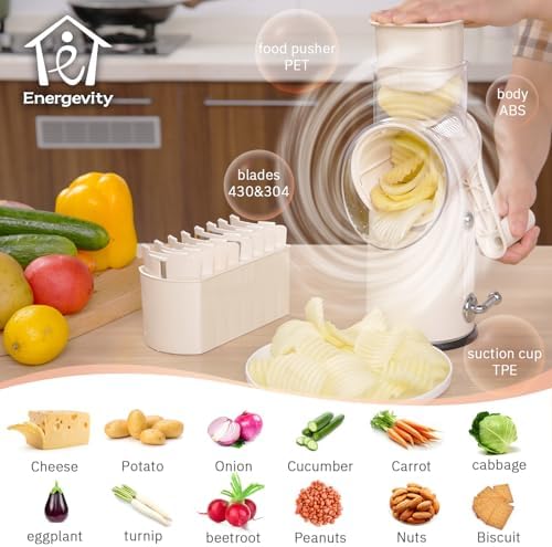 ENERGEVITY Hand Crank Rotary Cheese Grater, White