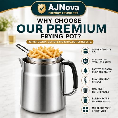 Oil Filter Pot, 68oz 2L, 304 Stainless Steel Cooking Oil Strainer