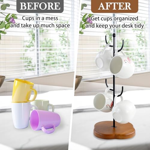 Coffee Mug Holder, Non-Slip 4 Hook Mug Rack, Metal & Wood, Modern &