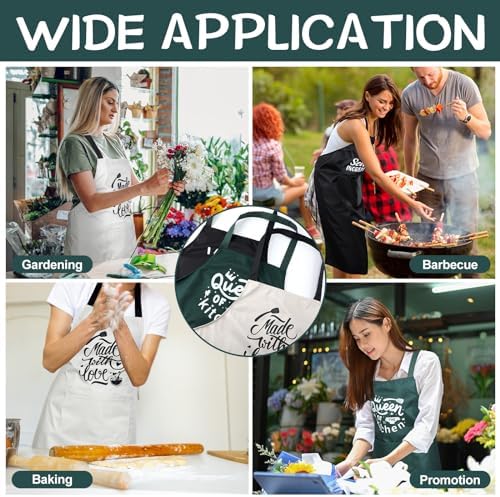 Jeyiour 3 Pack Women Funny Cooking Aprons with Pockets, Black, Green