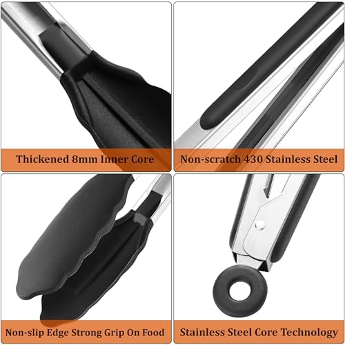 4 PCS Kitchen Tongs with Silicone Tips, 9" & 12"