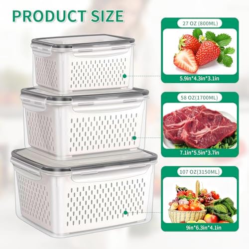 3 Pcs Fruit Storage Containers for Fridge