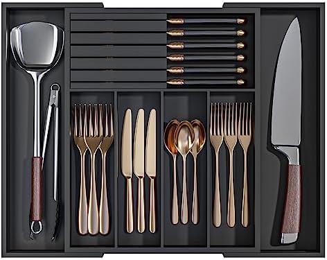 Utensil Organizer Silverware Tray for Drawer - Bamboo Knife Drawer