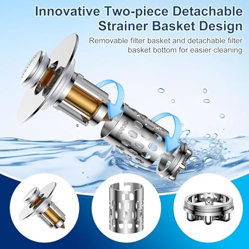 Bathroom Sink Drain Strainer,All Metal Pop-Up Sink Stopper with