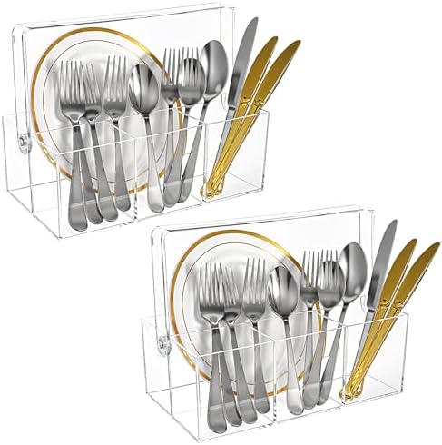2 Pack Silverware Organizer, Paper Plate Holders, Cutlery and Flatware