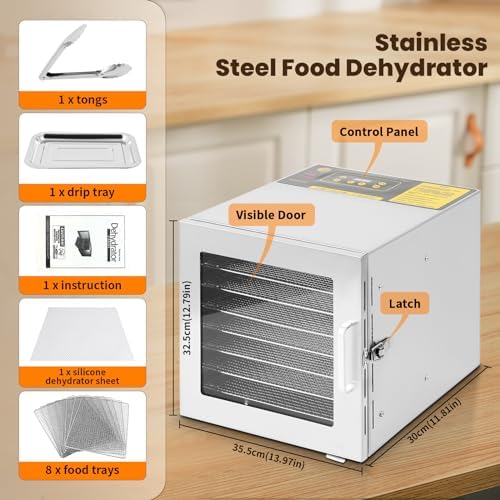 FAHKNS Food Dehydrator, 8 Stainless Steel Trays, 700W