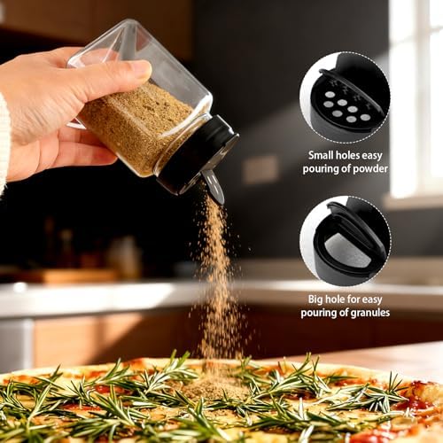 9 Pcs 12 oz Plastic Spice Jars with Black Cap,Square Plastic Bottle