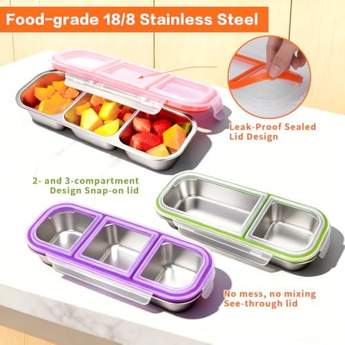 4 Pack 2-Compartment Stainless Steel Lunch Containers
