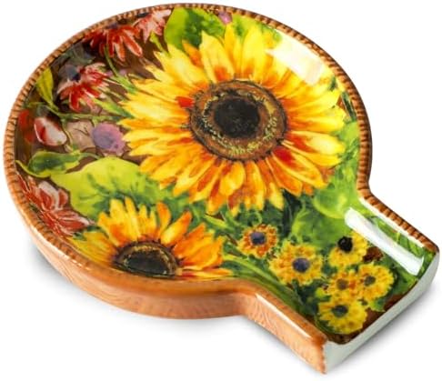 Oil Painting Sunflower Farmhouse Ceramic Spoon Rests Holder for