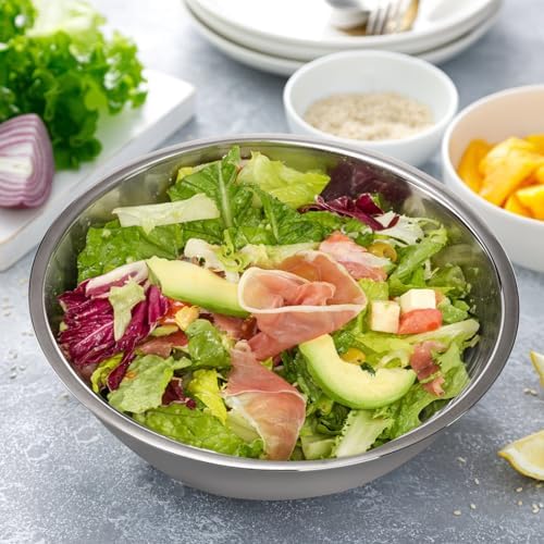 3 Pack Stainless Steel Mixing Bowls, 6 Quart Flat Base Stainless Steel