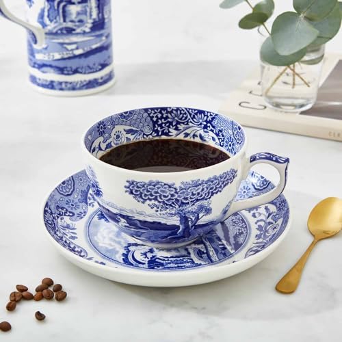 Portmeirion Spode Blue Italian Teacup and Saucer, 20-ounce Capacity