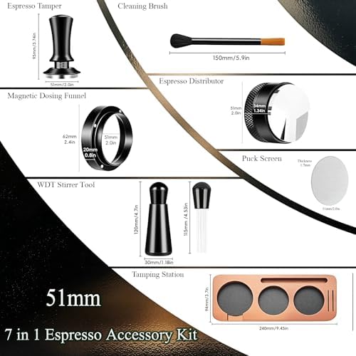 51mm Espresso Accessories Kit, 7PCS Espresso Tamper Set with WDT Tool