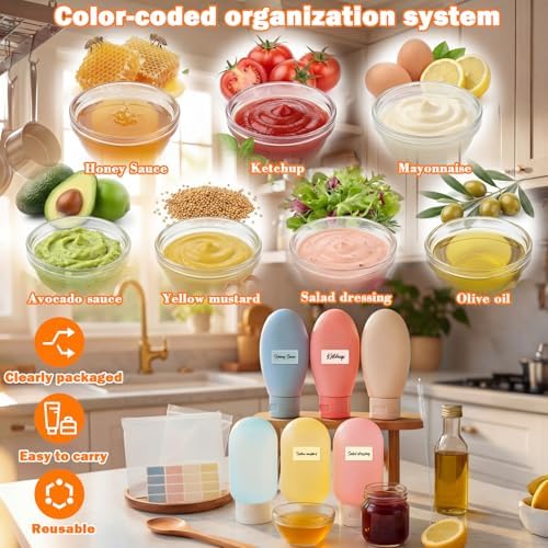 12 Pack 2 oz Salad Dressing Container Set, 6 Silicone Small Condiment